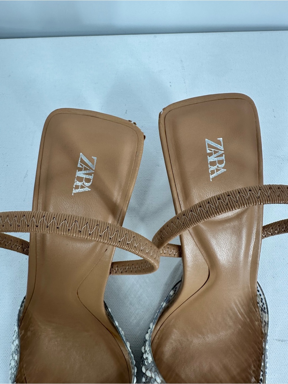 ZARA Clear PVC Pearl Rhinestone Embellished Pointed Slingback Kitty Heels Size 7 - Picture 13 of 15